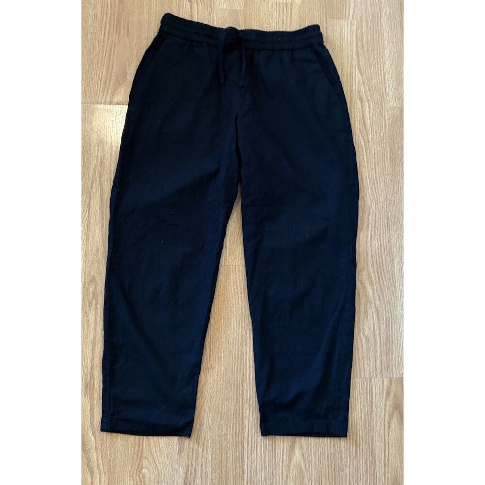 J Crew Black Linen Blend Cropped Drawstring Pants Size 12